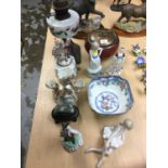 Two Nao figures, oil lamp various decorative ceramics