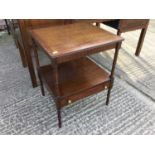 Reproduction Mahogany two tier side table with single draw below