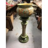 Burmantofts faience jardiniere and stand