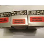 Three Denis Wick trombone mouthpieces - 6BS, 6BL, 4BL, all boxed and new