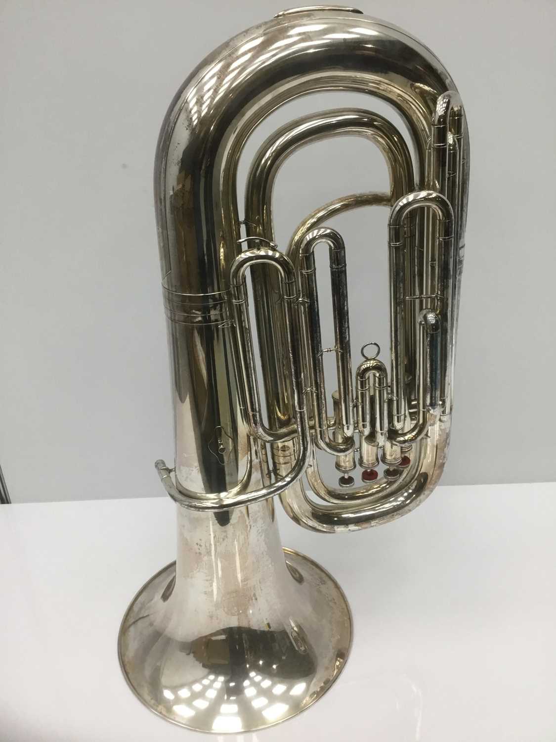 Weltklang silvered Bb four-valve tuba, 94cm high