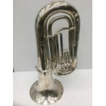 Weltklang silvered Bb four-valve tuba, 94cm high