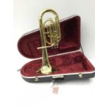 B & S brass tenor horn, model 150A, serial number 32080, cased, as new condition