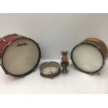 Two Premier snare drums, Beverley bass drum and another, snare drums basically as new condition, min