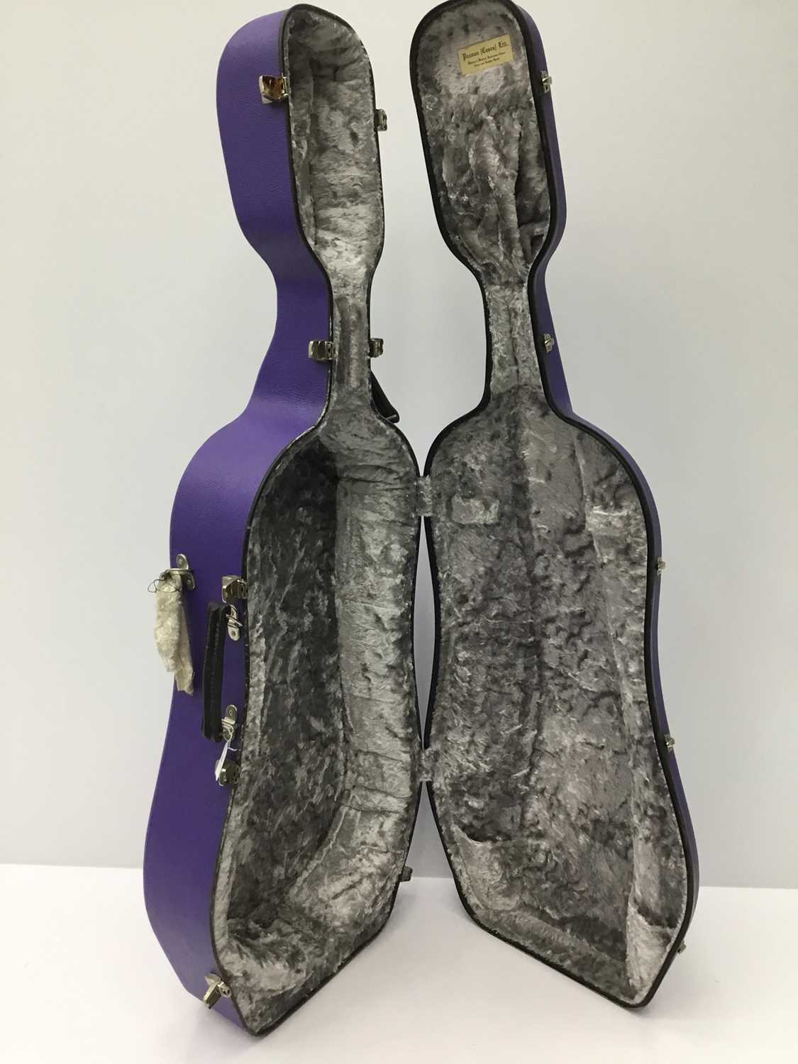 Good quality Cello case by Paxman Ltd., with purple finish, internal measurement approximately 132cm