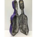 Good quality Cello case by Paxman Ltd., with purple finish, internal measurement approximately 132cm