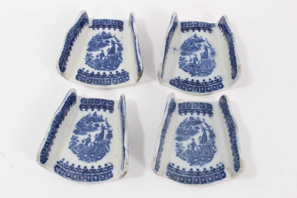 Set of four 18th century Caughley blue and white Asparagus servers decorated in the Fisherman and Co