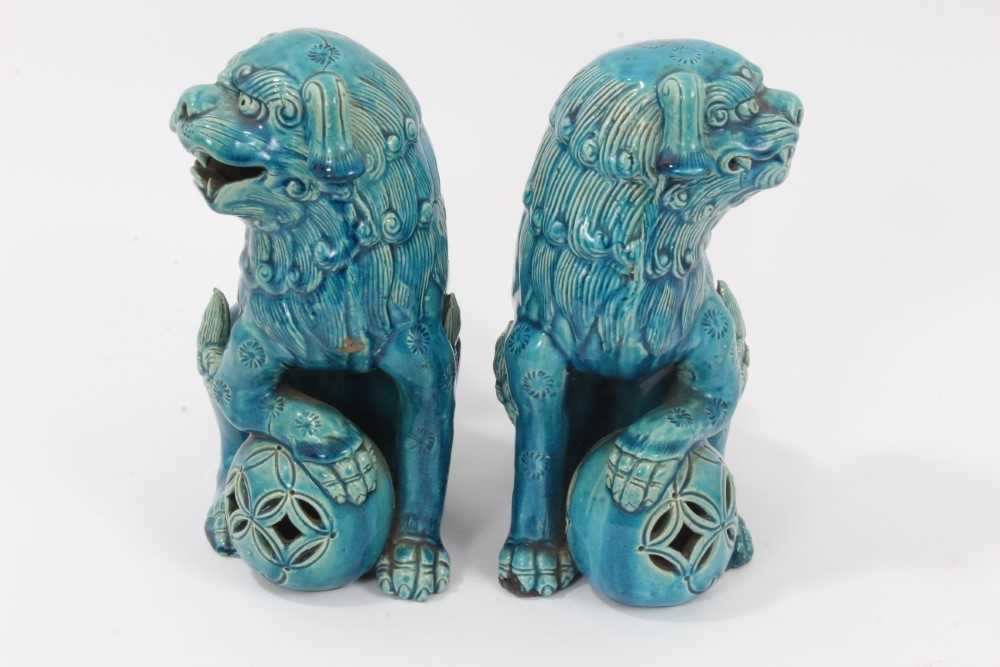 Pair of blue glazed Chinese or Japanese Dogs of Foo - Image 6 of 12