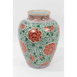 17th century Chinese Wucai porcelain baluster jar, decorated with peonies