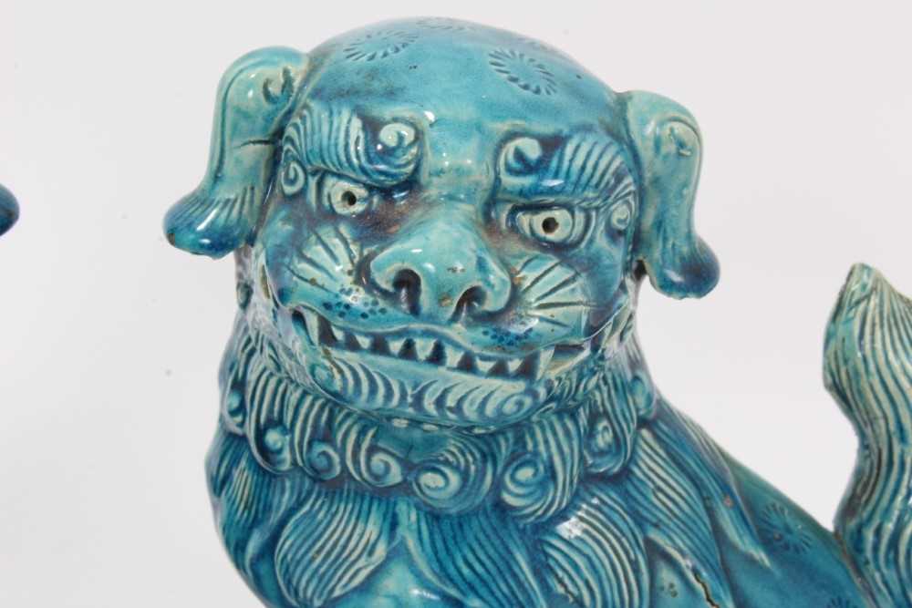 Pair of blue glazed Chinese or Japanese Dogs of Foo - Image 3 of 12