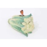 Unusual late 19th century Vienna porcelain box, in the form of a cauliflower, with butterfly handle,