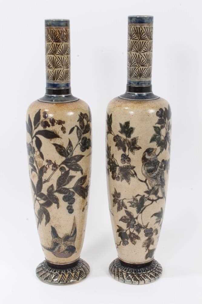 Pair Martin Brothers vases with bird decoration - Image 3 of 17