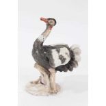 19th century continental porcelain model of an Ostrich, underglaze blue mark to base, 17cm height