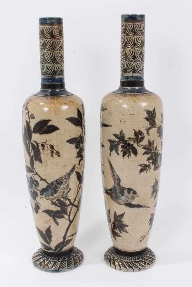 Pair Martin Brothers vases with bird decoration - Image 2 of 17