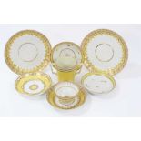 A pair of Derby yellow ground saucer dishes, and other items