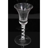18th century continental opaque twist wine glass, the bell bowl over a stem consisting of a heavy sp