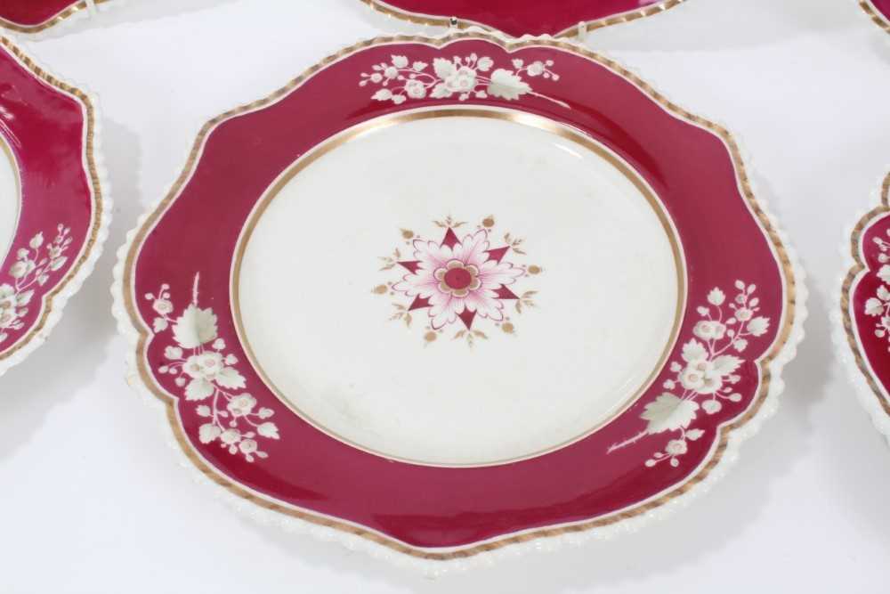 Set of six early 19th Century English porcelain plates, possibly by Flight, Barr and Barr, with gadr - Image 6 of 16