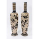 Pair Martin Brothers vases with bird decoration