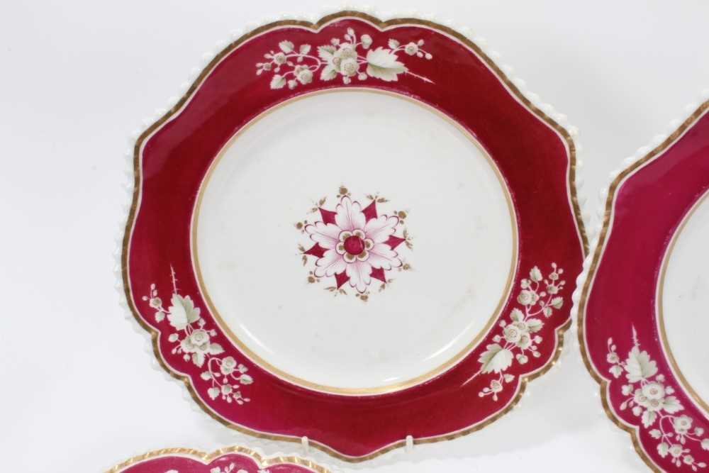 Set of six early 19th Century English porcelain plates, possibly by Flight, Barr and Barr, with gadr - Image 3 of 16