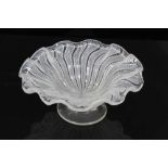 Small continental, probably Venetian, footed latticino glass dish with wavy rim, rough pontil mark t
