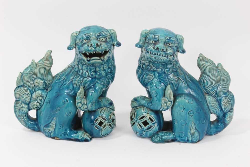 Pair of blue glazed Chinese or Japanese Dogs of Foo