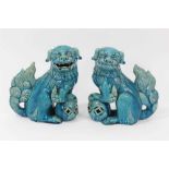 Pair of blue glazed Chinese or Japanese Dogs of Foo