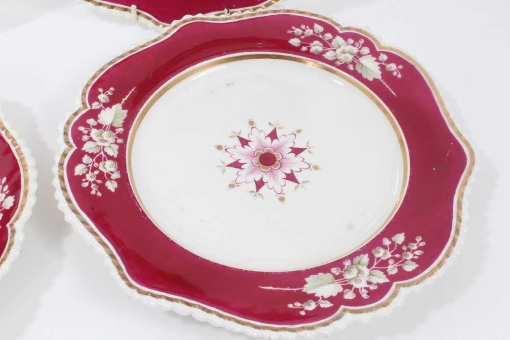 Set of six early 19th Century English porcelain plates, possibly by Flight, Barr and Barr, with gadr - Image 7 of 16