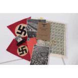 Nazi German replica pennant and armband together with stamps, dog tags and other items