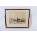 Black and white photograph of H.M.S. Virago mounted in a glazed frame, together with a group of phot