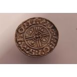 Saxon - silver penny Cnut pointed helmet type (c1024-1030) rev: +L.EO.FSTA.MON LVN (Leofstan on Lond