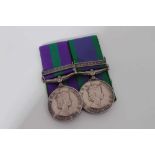 Elizabeth II medal pair comprising Pre 1962 type General Service medal with one clasp- Malaya, named