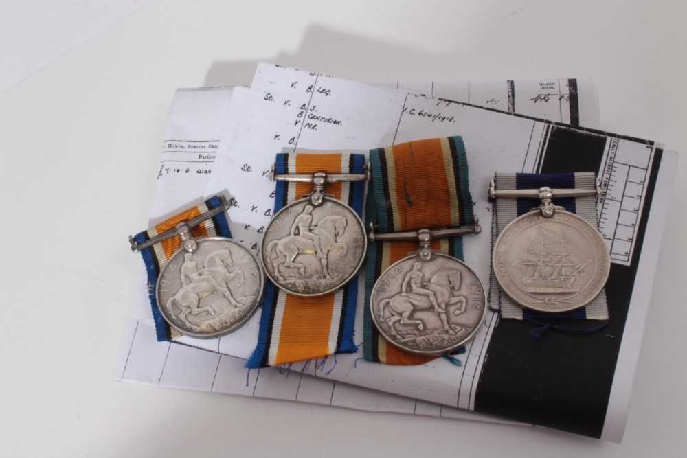 Group of four First World War medals comprising three War medals named to PO-1033-s- Pte. R. Gilbey.