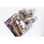 Group of Trench Art coin set pill boxes together with various military whistles and other Trench Art