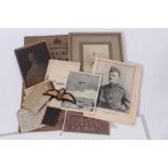 Group of Royal Flying Corps photographs and ephemera together with a white metal mounted walking can