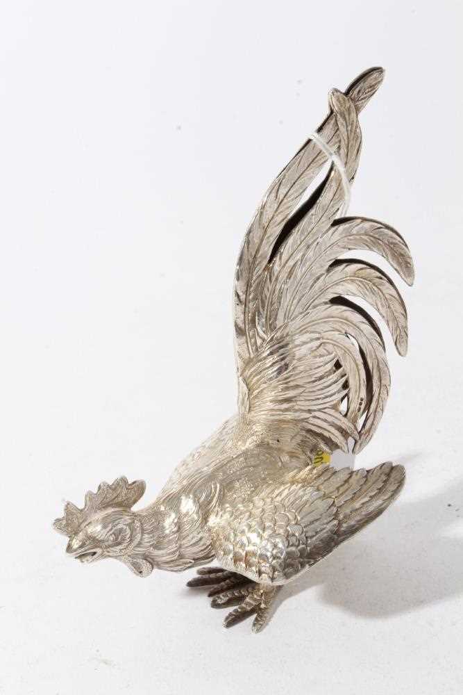 Pair of silver models of fighting birds, London import hallmarks 1978, by Israel Freeman & Son Ltd - Image 3 of 6