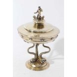 Unusual Edwardian silver gilt cup and cover, the cup of circular form, on a circular base raised by