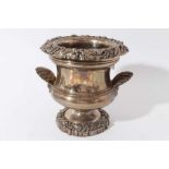 Good quality 19th century silver plated wine cooler of campana form with twin shell handles, removab