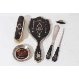 Edwardian silver and tortoiseshell hand mirror with Adam style decoration (London 1909) together wit