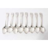 Group of eight Georgian III silver fiddle pattern teaspoons with engraved initials (various dates an