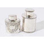 George V silver tea caddy of cylindrical form with push fit cover and gadrooned borders (Chester 191