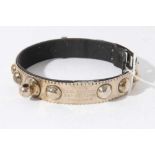 George V silver dog collar with internal leather band, raised