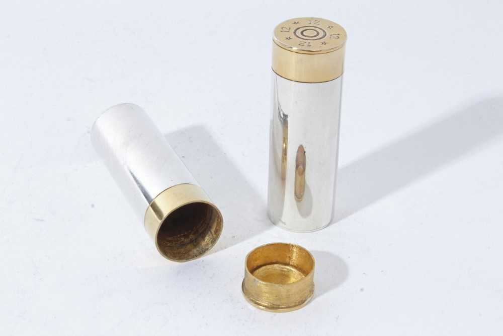 Pair of good quality Contemporary silver salt and pepper casters modelled as shot gun cartridges - Image 6 of 6
