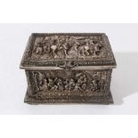 19th Century Dutch style electroplated casket decorated in relief with domestic scenes and jovial fi