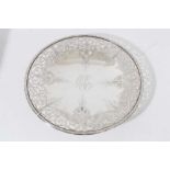 American Sterling silver circular dish with foliate pierced border and central engraved monogram, st