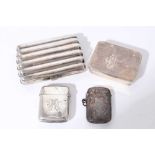 Victorian silver cigarette case (London 1884) together with two silver Vesta cases and a silver hing