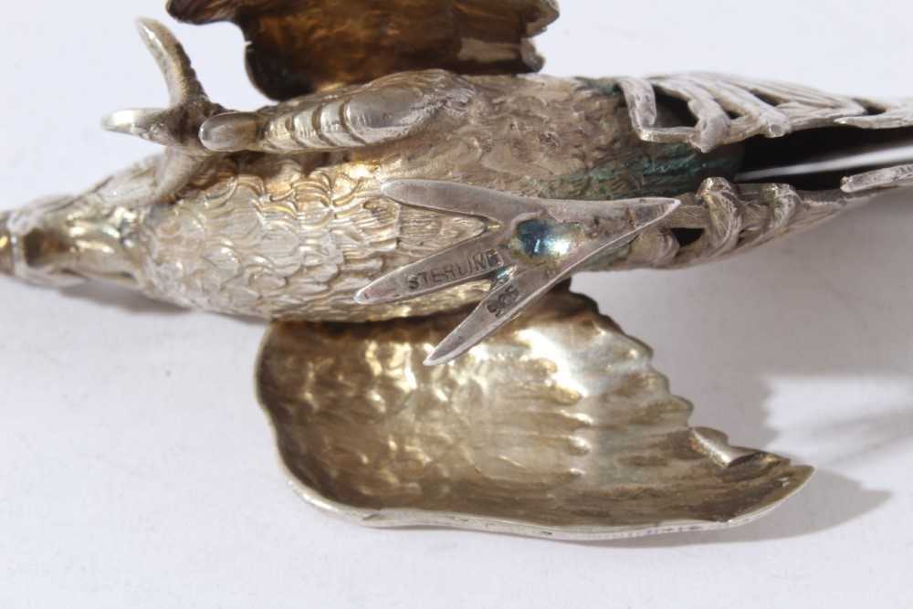 Pair of silver models of fighting birds, London import hallmarks 1978, by Israel Freeman & Son Ltd - Image 5 of 6