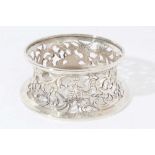 George V silver dish ring of conventional form with pierced decoration depicting people and animals,