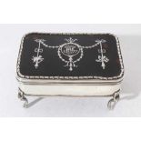 Edwardian silver jewellery / trinket box of rectangular form, with hinged lid set with tortoiseshell