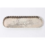 Victorian silver pen tray of oval form with chased decoration and pie crust border (London 1881), ma