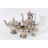 Good quality Victorian silver tea and coffee set comprising teapot of ovoid form, with engraved and